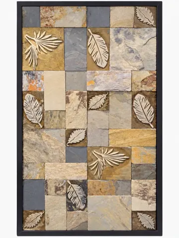 Leaf Accent Earth-Tone Patchwork Stone Panel — OS-SM-164
