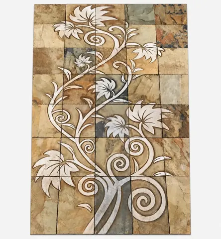 White Floral Scroll on Warm Stone Panel — OS-SM-141