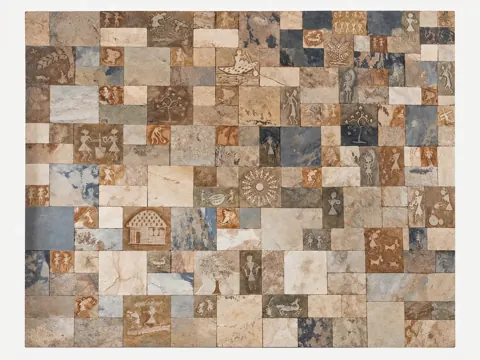 Carved Patchwork Stone Staircase Wall — OS-SM-159