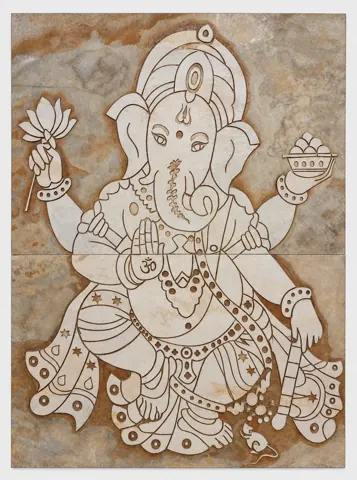 Ganesha with Lotus and Offering Stone Mural — OS-SM-135