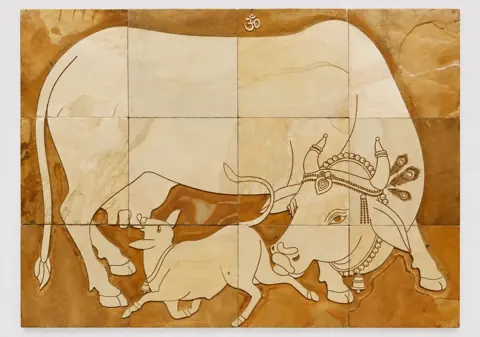 Sacred Cow and Calf Stone Mural — OS-SM-186