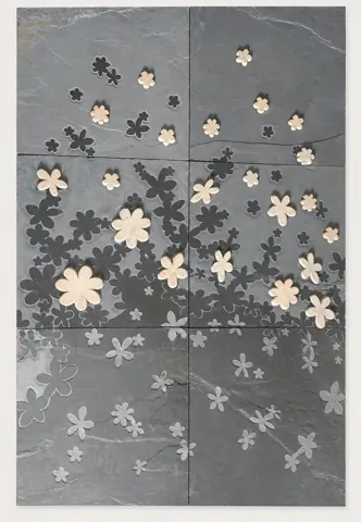 Scattered Flowers on Grey Stone Mural — OS-SM-169