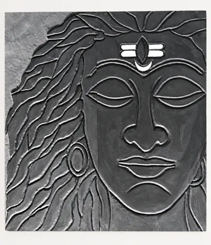 Shiva Face with Flowing Hair Stone Relief — OS-SM-130