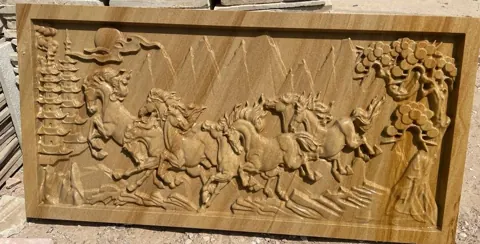 Galloping Horses Landscape Stone Mural — OS-SM-053