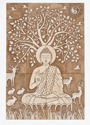 Buddha beneath Tree with Deer Stone Mural — OS-SM-180