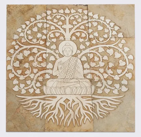 Buddha within Round Tree of Life Stone Mural — OS-SM-153