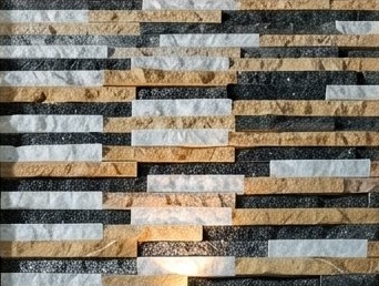 Ivory Gold and Charcoal Mosaic Natural Stone Wall Cladding — OS-NWC-121