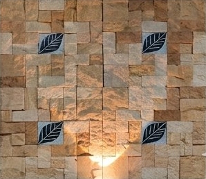 Earth Mosaic with Leaf Inlays Natural Stone Wall Cladding — OS-NWC-122
