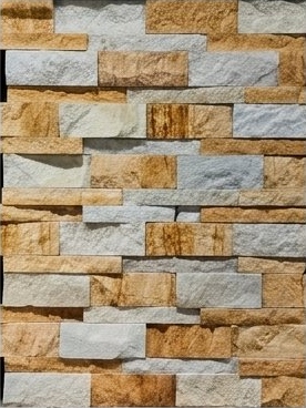 Ivory and Golden Block Mix Natural Stone Wall Cladding — OS-NWC-127