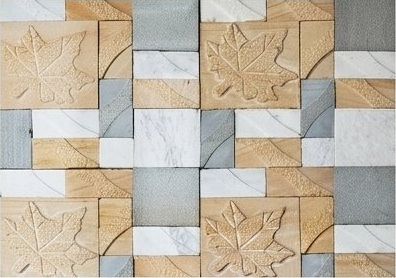 Sand Leaf and Grey Cube Mosaic Natural Stone Wall Cladding — OS-NWC-135, view 2