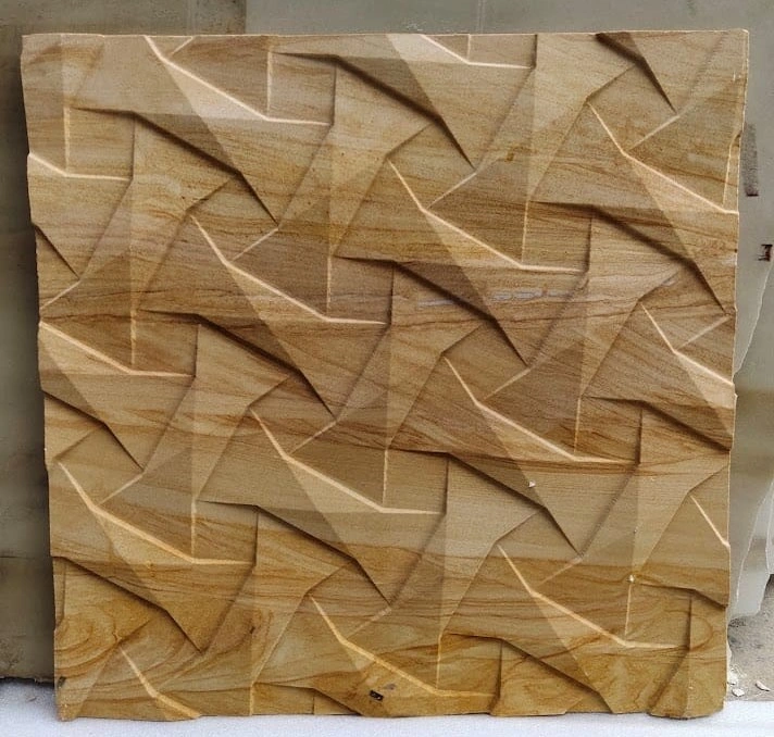 Angular Fold Warm-Toned Stone Panel — OS-SM-083 Relief Panels
