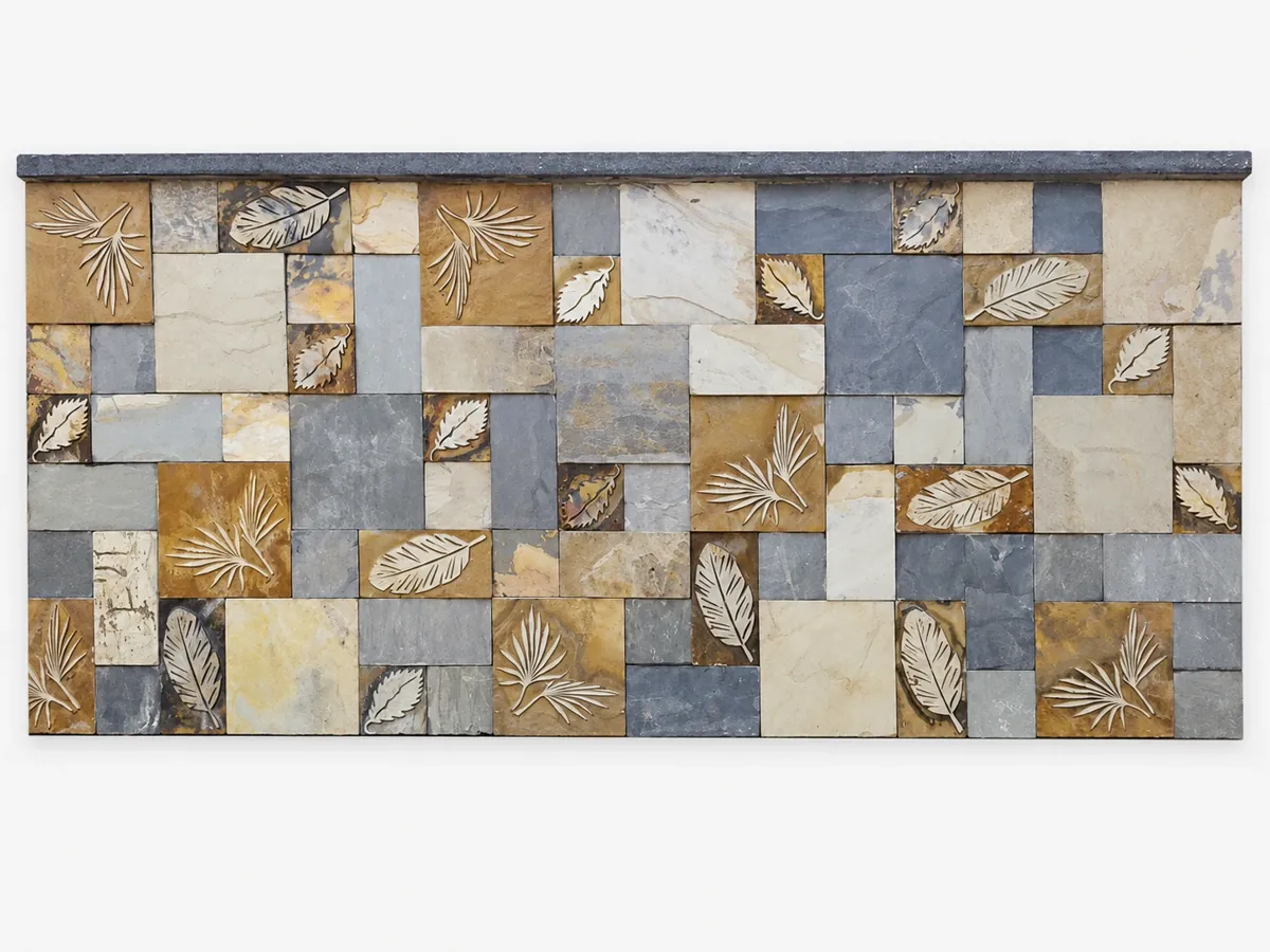 Botanical Patchwork Outdoor Stone Wall — OS-SM-140 Relief Panels