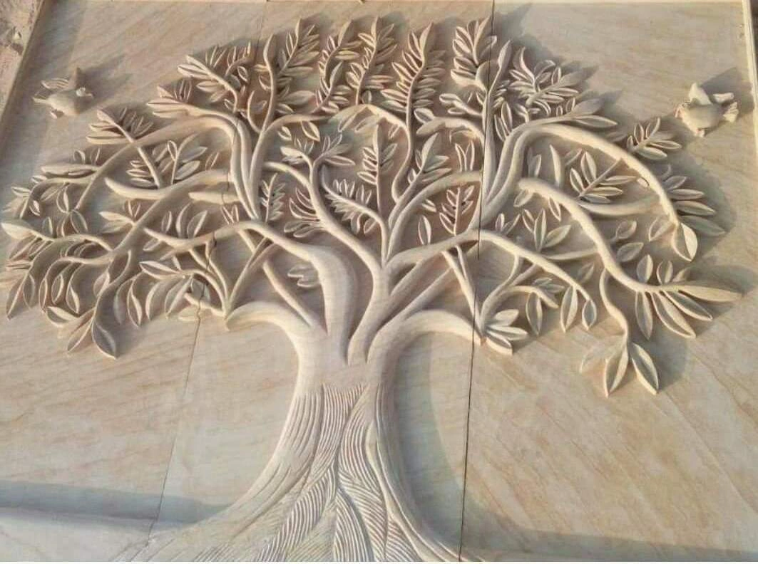 Branching Tree Botanical Stone Relief — OS-SM-009 Carved Murals
