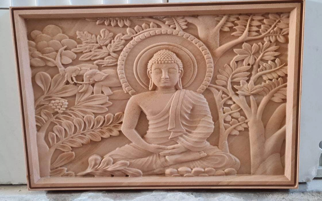 Buddha Under the Bodhi Tree Relief — OS-SM-004 Carved Murals