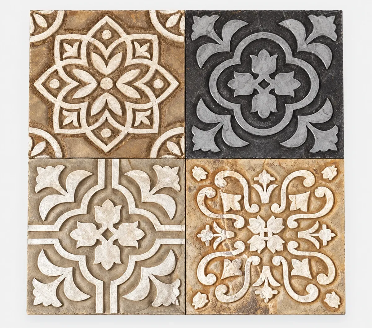 Four Floral Medallions Stone Panel Set — OS-SM-146 Relief Panels