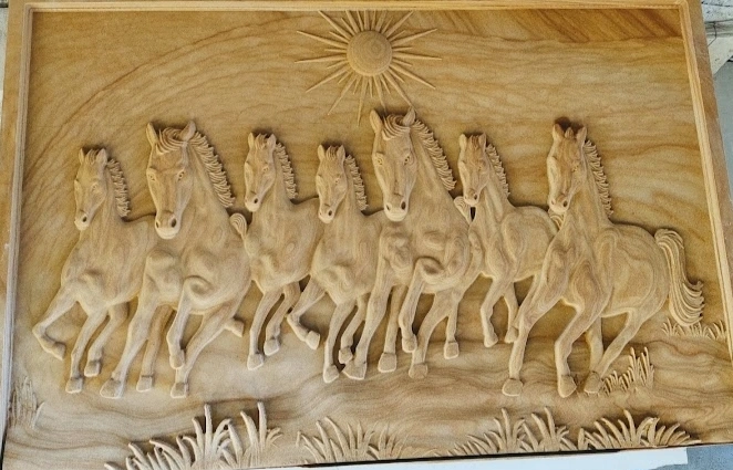 Galloping Horses with Rising Sun Stone Mural — OS-SM-079, view 2