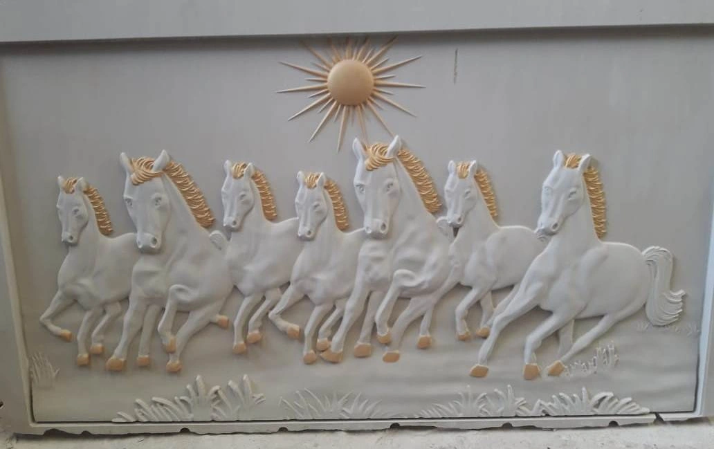 Galloping Horses with Rising Sun Stone Mural — OS-SM-079, view 5