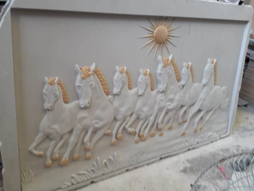 Galloping Horses with Rising Sun Stone Mural — OS-SM-079, view 6