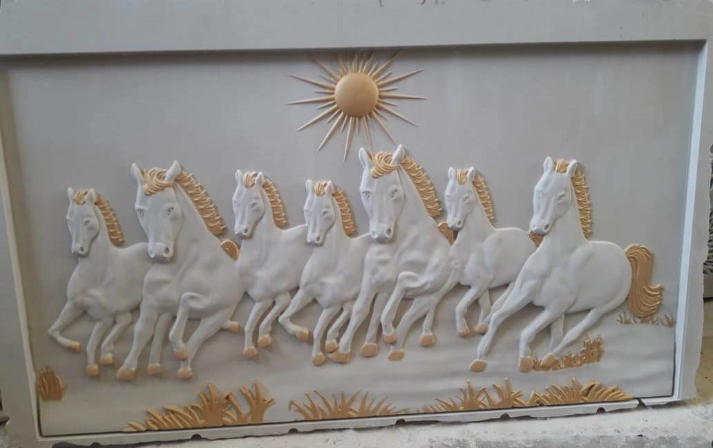 Galloping Horses with Rising Sun Stone Mural — OS-SM-079, view 7