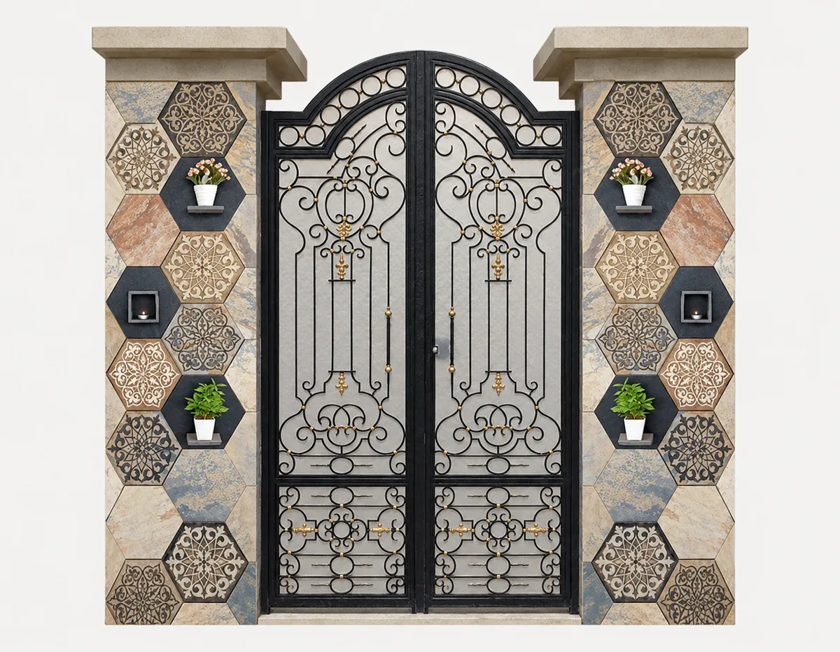Hexagonal Stone Panels for Entrance Pillars — OS-SM-139 Relief Panels