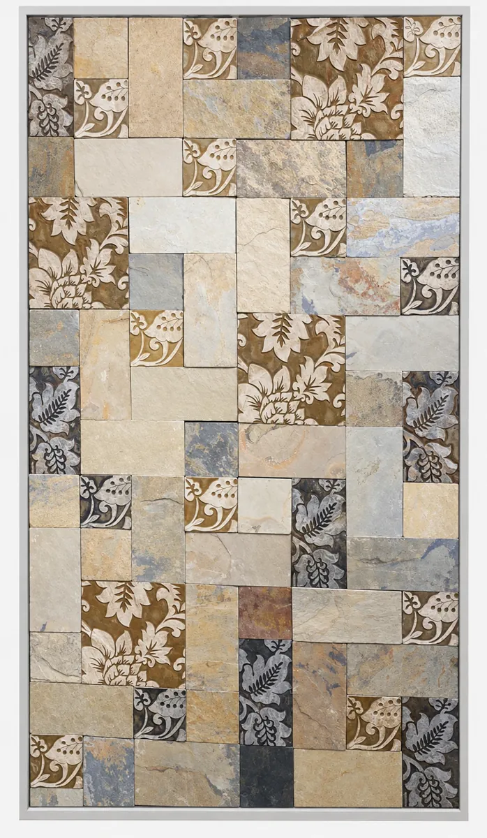 Ivory Botanical Patchwork Stone Panel — OS-SM-161 Relief Panels