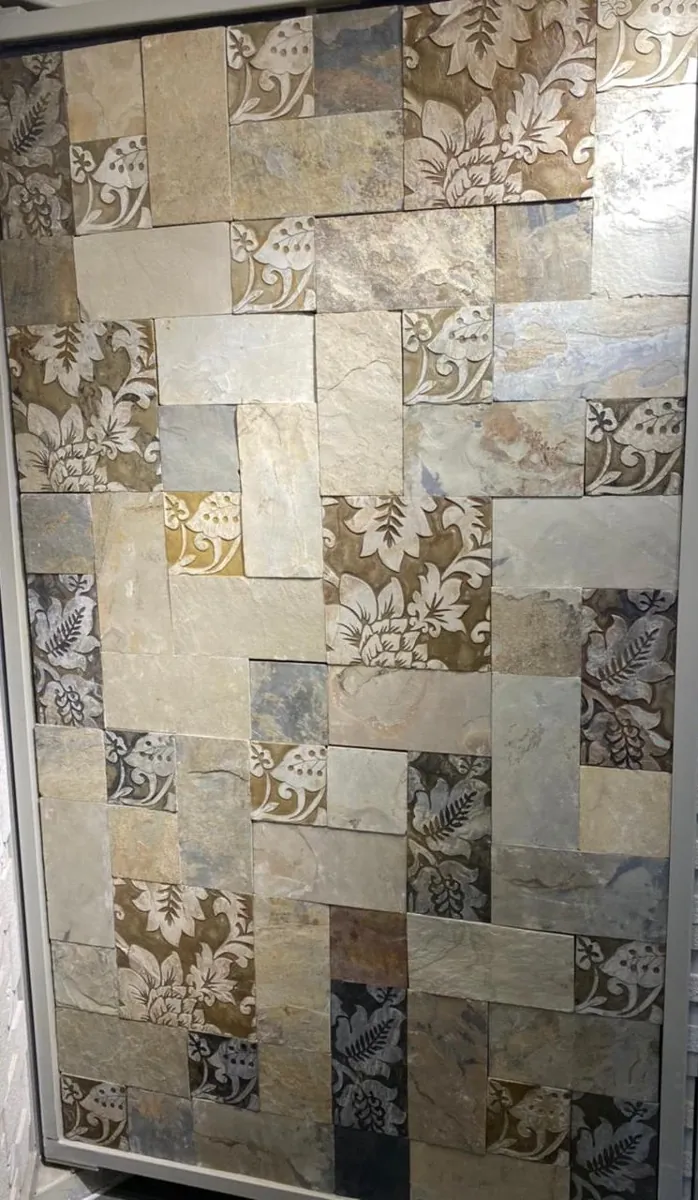 Ivory Botanical Patchwork Stone Panel — OS-SM-161, view 2