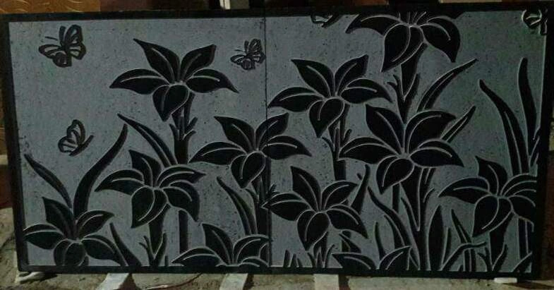 Lily and Butterfly Contrast Stone Mural — OS-SM-040 Carved Murals