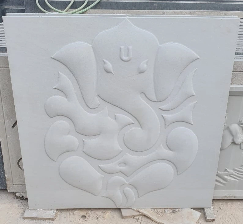 Minimal Seated Ganesha Stone Panel — OS-SM-057 Carved Murals