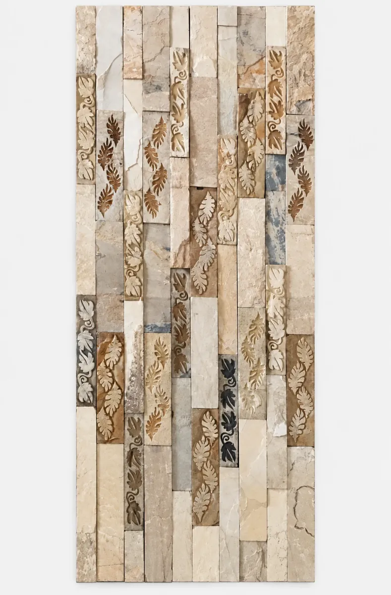 Narrow Strip Botanical Stone Panel — OS-SM-168 Carved Murals