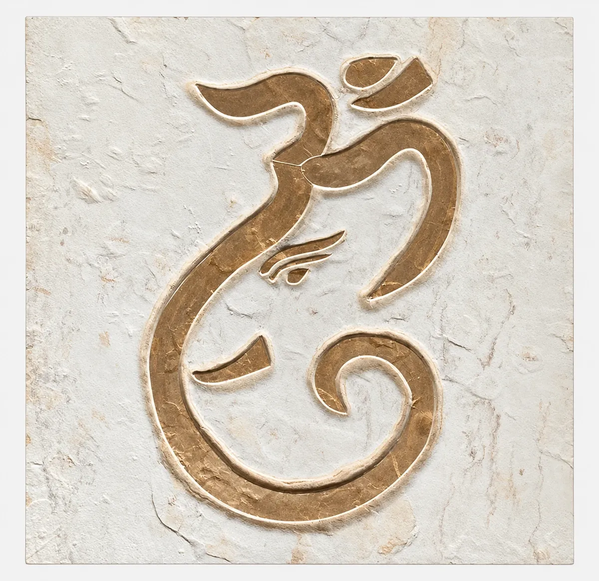 Om and Ganesha Fusion on Ivory Stone — OS-SM-177 Carved Murals