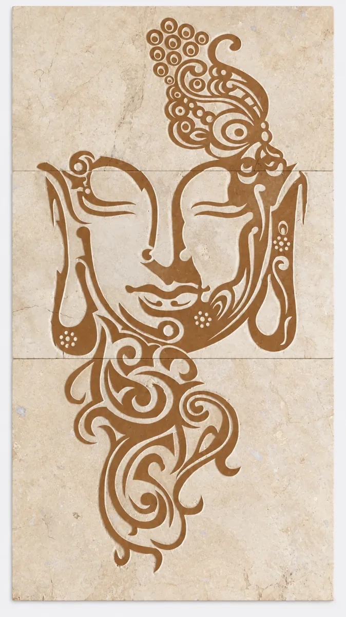 Ornamental Buddha Portrait on Ivory Stone — OS-SM-128 Carved Murals