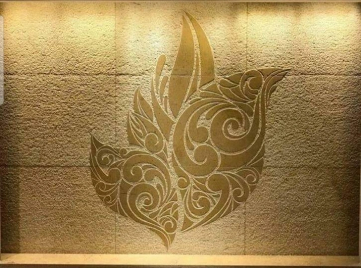 Ornamental Leaf Stone Accent Mural — OS-SM-093, view 2