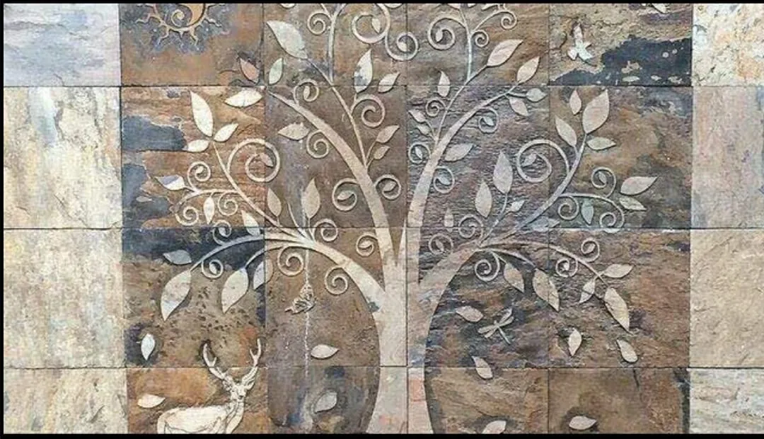 Ornamental Tree and Deer Patchwork Mural — OS-SM-145, view 3
