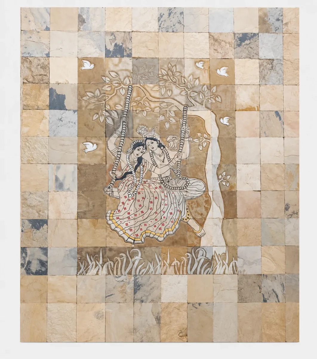 Radha Krishna beneath Tree Stone Wall Composition — OS-SM-179 Relief Panels