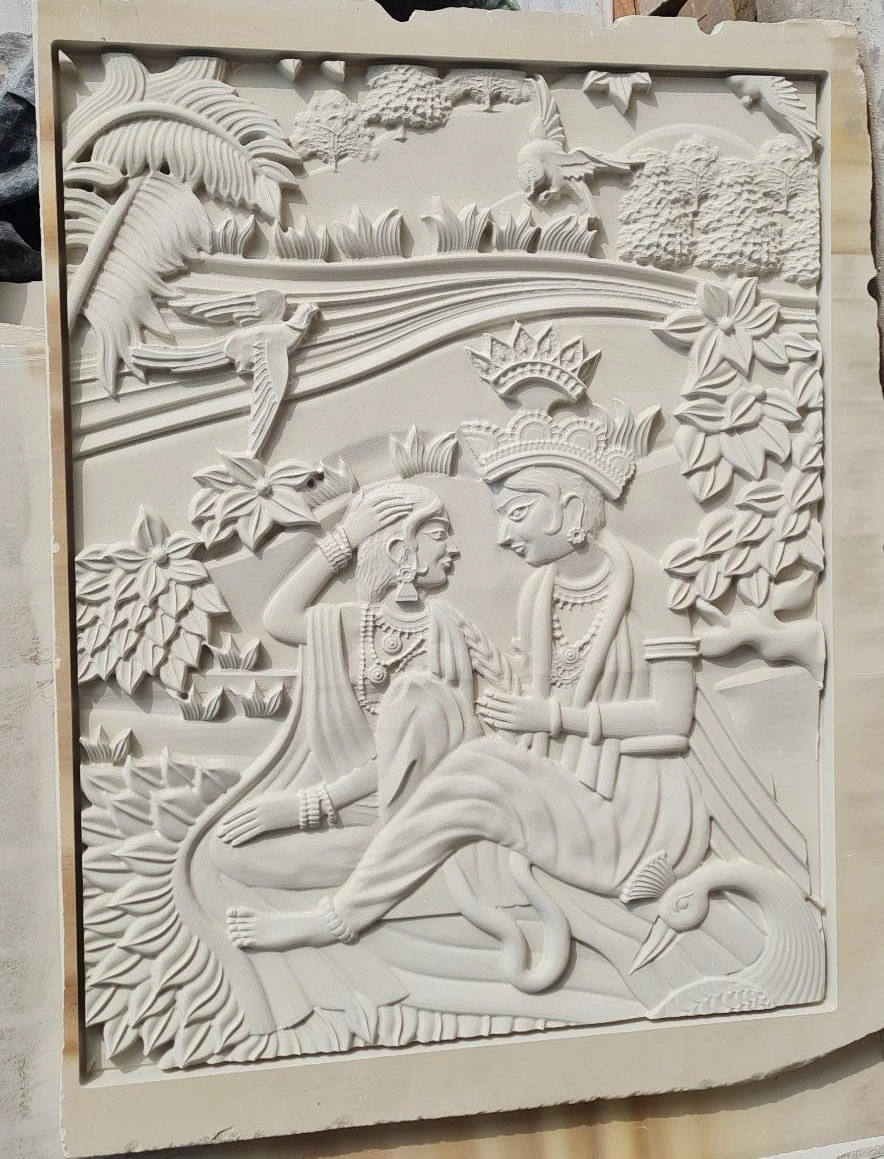 Radha Krishna Pastoral Stone Relief — OS-SM-059 Carved Murals