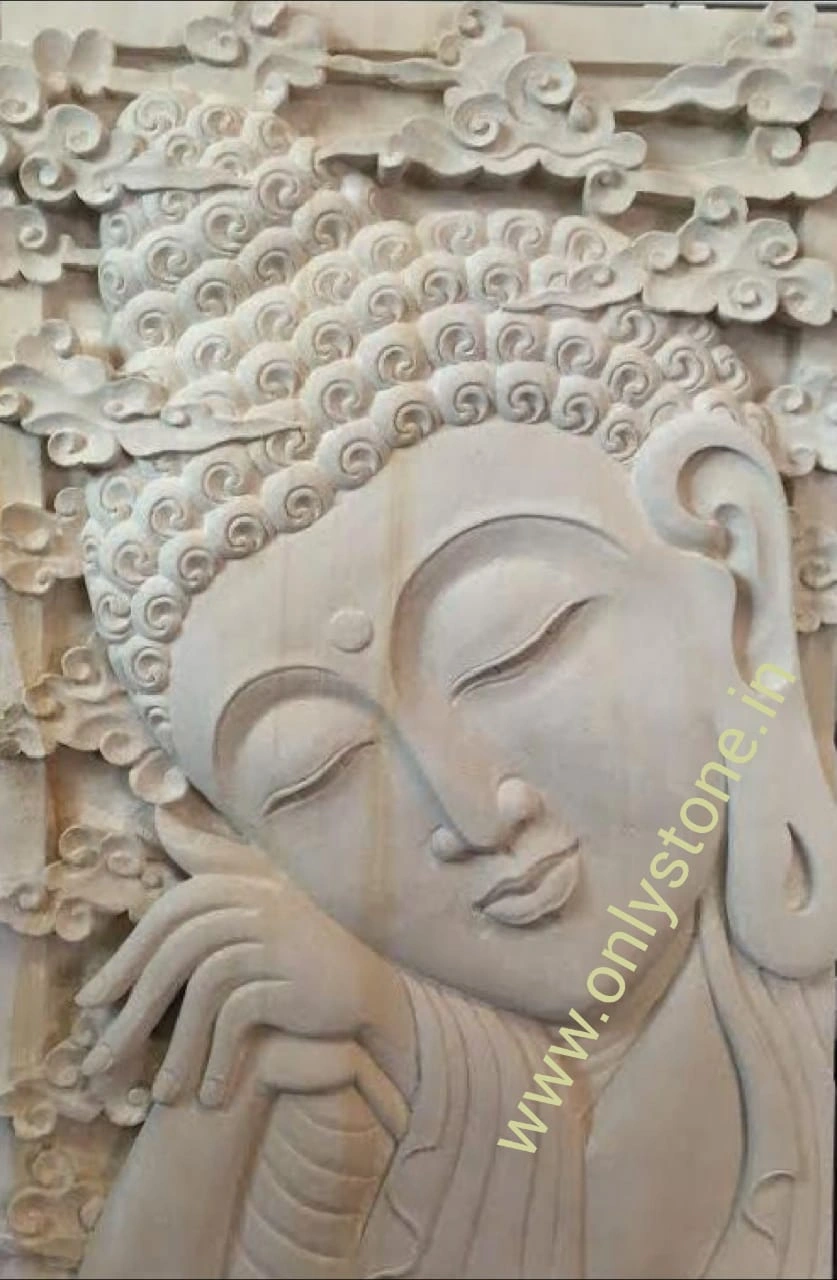 Resting Buddha Portrait Stone Mural — OS-SM-037 Carved Murals