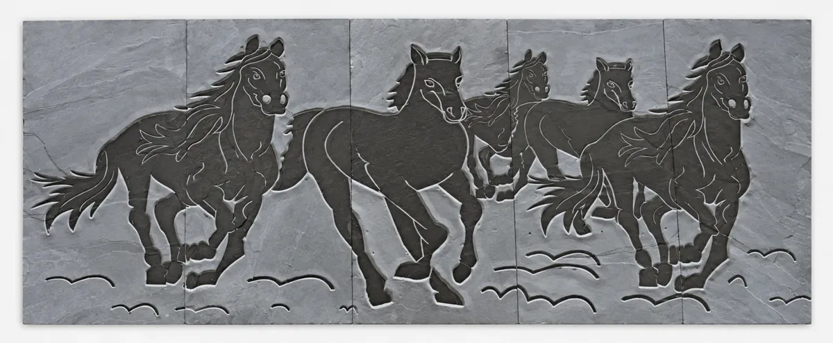Running Horses Silhouette Stone Mural — OS-SM-071 Carved Murals