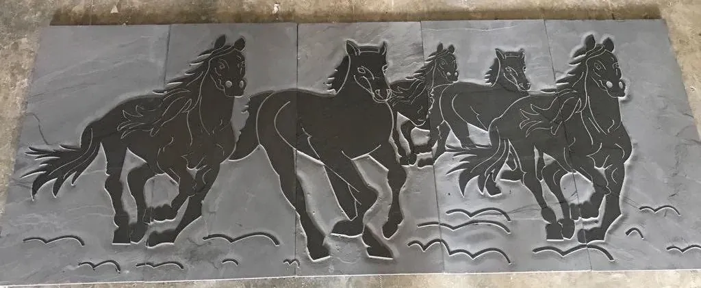 Running Horses Silhouette Stone Mural — OS-SM-071, view 3