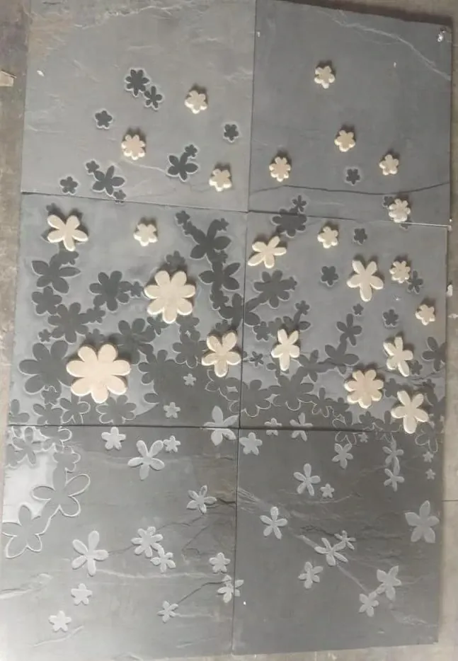 Scattered Flowers on Grey Stone Mural — OS-SM-169, view 2