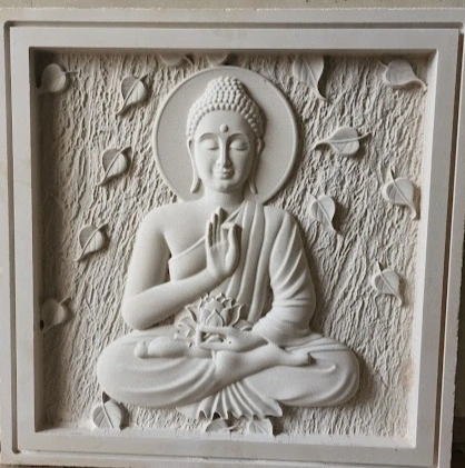 Seated Buddha with Falling Leaves Stone Mural — OS-SM-062, view 2