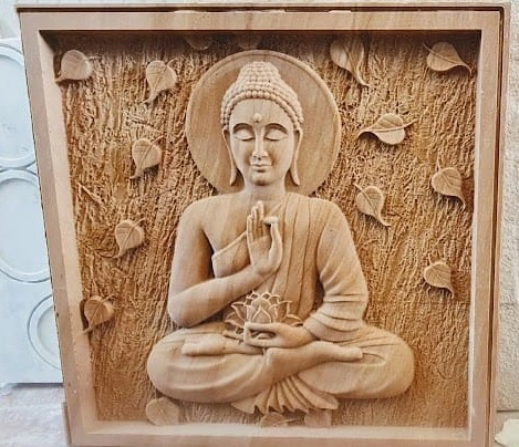 Seated Buddha with Falling Leaves Stone Mural — OS-SM-062 Carved Murals