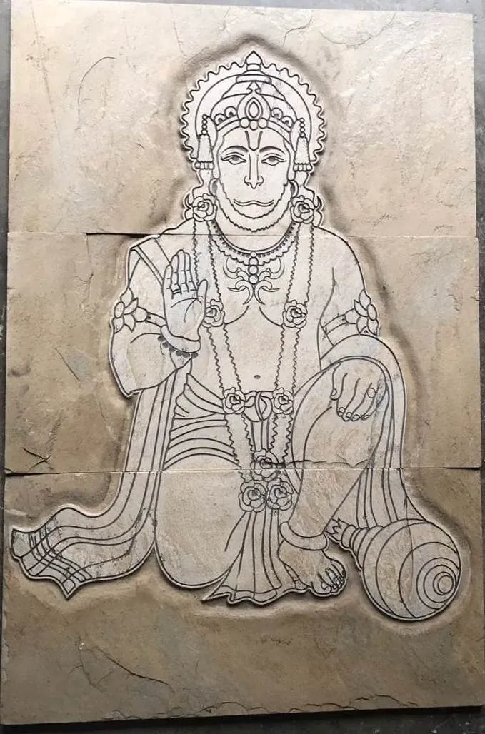 Seated Hanuman Devotional Stone Mural — OS-SM-134, view 2