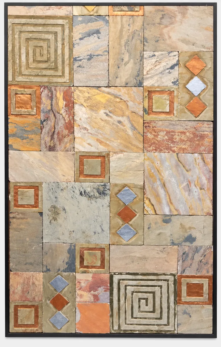 Square Spiral Geometric Stone Panel — OS-SM-165 Carved Murals