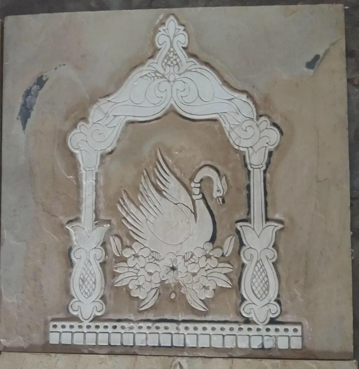 Swan within Ornamental Arch Stone Mural — OS-SM-183, view 2