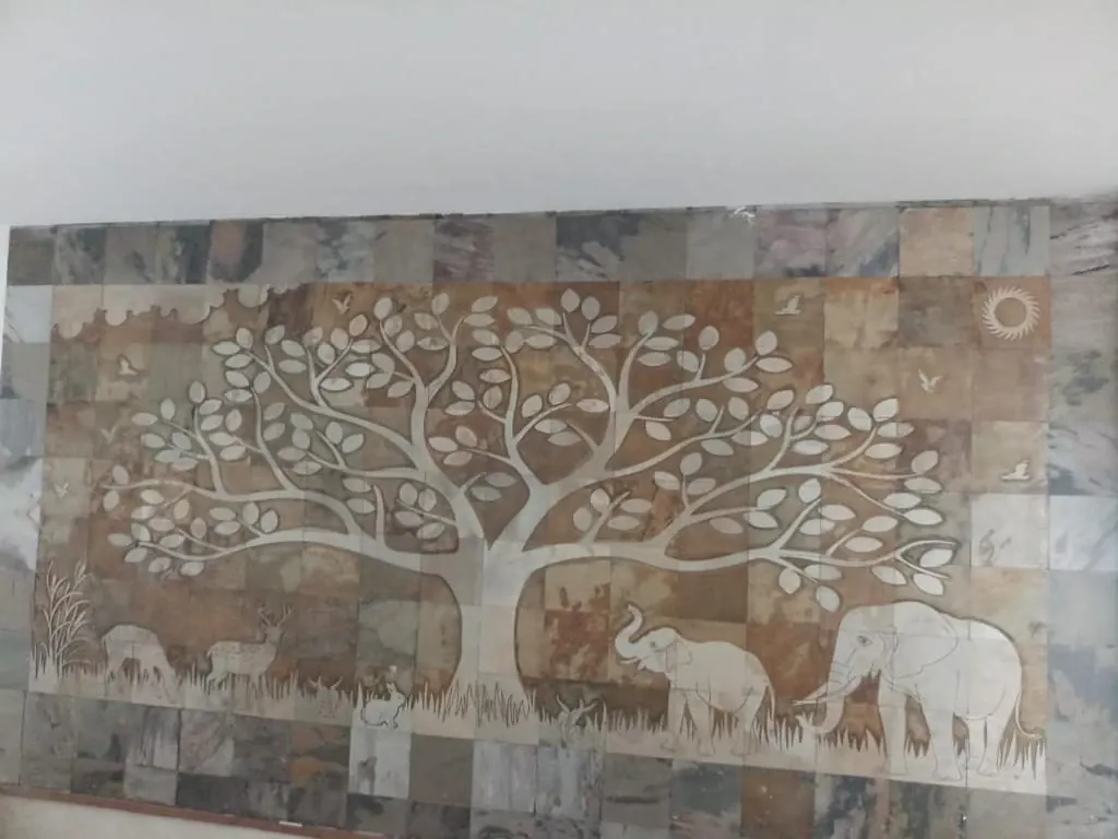 Tree of Life with Deer and Elephant Stone Mural — OS-SM-171, view 2