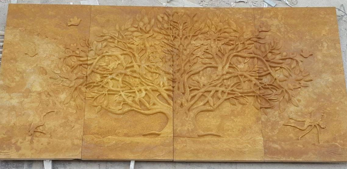 Wide Branching Tree Stone Mural — OS-SM-039 Carved Murals