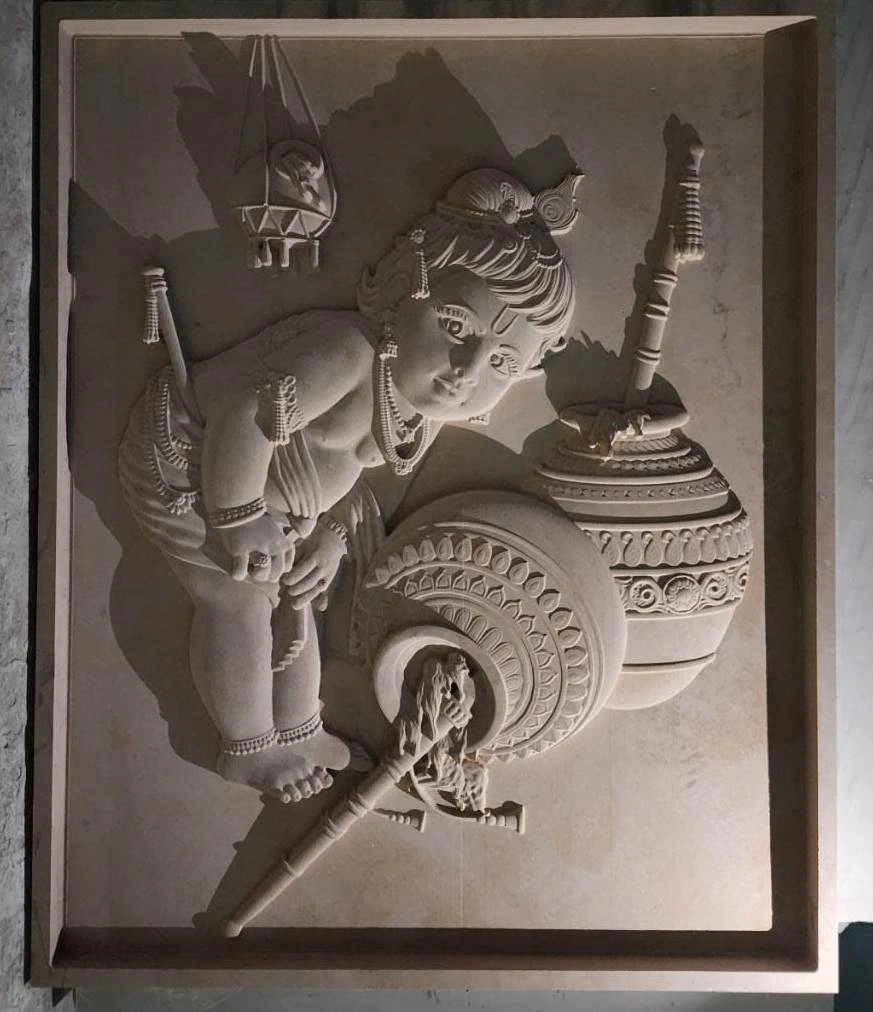 Young Krishna with Butter Pot Stone Mural — OS-SM-100 Carved Murals